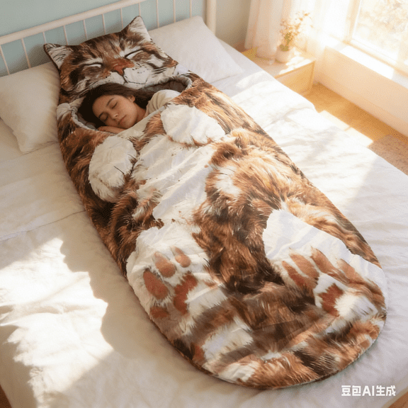 Bisitoy Sleeping Bags for Adults, Plush Cat Winter Sleeping Bag for Camping Travel Hiking Backpacking Indoor Lounging
