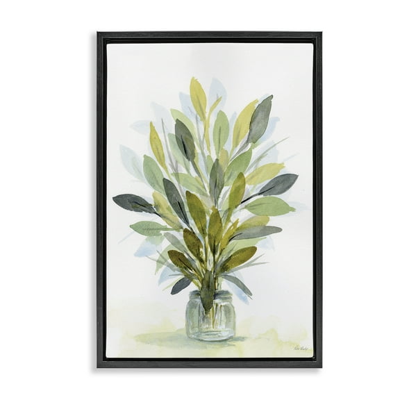 Stupell Industries Layered Leaves in Jar Botanical & Floral Painting Black Floater Framed Art Print Wall Art, 17 x 25