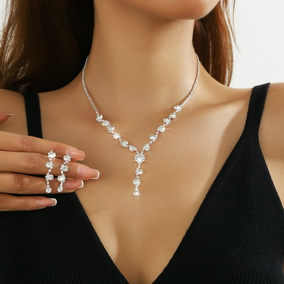 Zircon With Diamond Ear Stud Necklace Suit