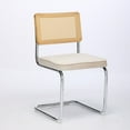 thumbnail image 3 of Dining Chairs Set of 2, Mid-Century Modern Velvet Upholstered Accent Chairs with Natural Cane Back & Stainless Chrome Base, Comfy Kitchen Chairs for Living Room Bedroom Office, Beige, 3 of 7