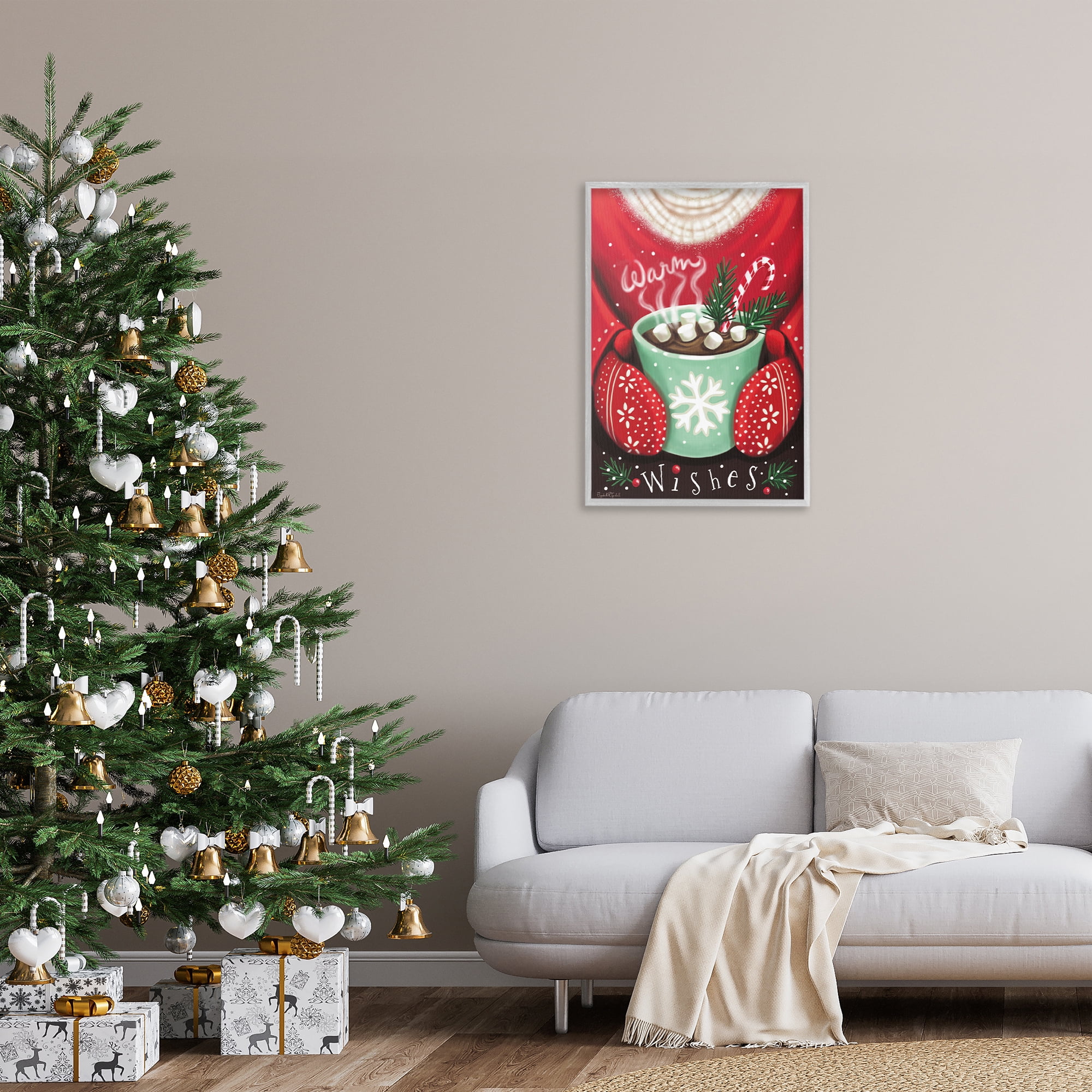 Stupell Industries Warm Wishes Hot Cocoa Holiday Painting Gray Framed Art Print Wall Art, 20 x 30