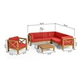 thumbnail image 6 of Timothy Outdoor 6 Seater Acacia Wood Sectional Sofa and Club Chair Set, Teak Finish, Red, 6 of 6