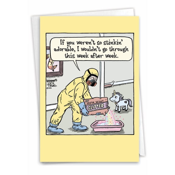 NobleWorks Funny Birthday Greeting Card w/ 5x7 Envelope (1 Card), for Men, Women, Bday Unicorn Glitter C6952BDG