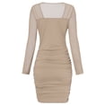 thumbnail image 5 of Seyurigaoka Women Mesh Yarn Stitching Long Sleeve Mini Dress Solid Color Sexy Square Neck Skinny High Waist Bodycon Dress, 5 of 9