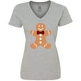 thumbnail image 3 of Inktastic Cute Gingerbread Man with Red Plaid Bowtie Women's V-Neck T-Shirt, 3 of 5