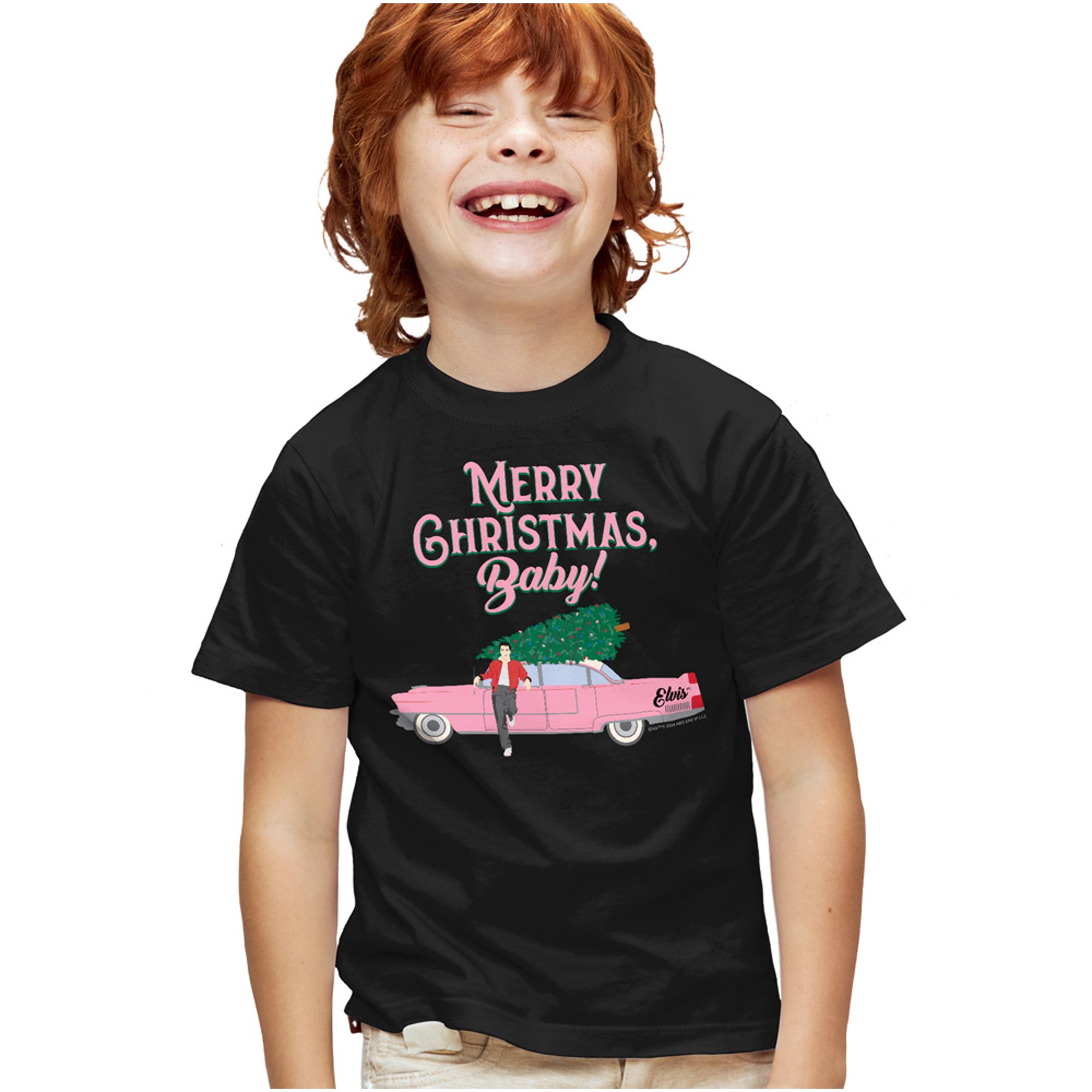 Elvis Merry Christmas Baby Kids T Shirt for Youth Boys and Girls, Black, Small