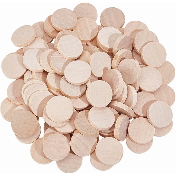 250pcs 1inch Unfinished Wooden Circle Cutouts Small Round Wood Thick Circles Slices Blank Wood Ornaments for DIY