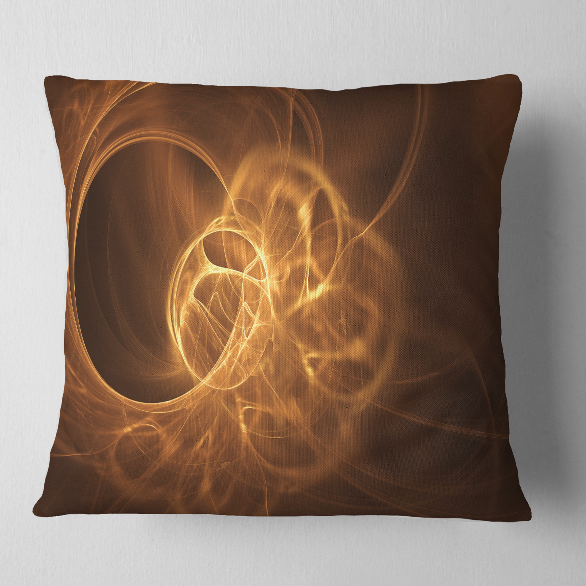 Designart Softly Glowing Circles Golden - Abstract Throw Pillow - 18x18