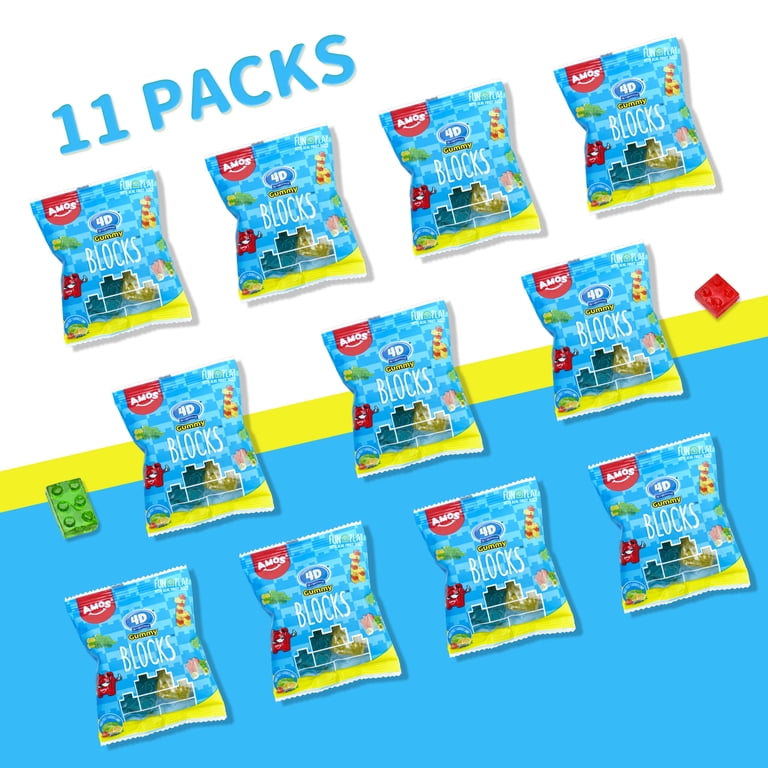 Amos 4D Gummy Blocks Candy, Mixed Fruit Gummies Edible Building