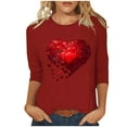 thumbnail image 3 of VKOYWKM Womens Valentine's Day Shirts Heart Print Tees Cute Tops Holiday 3/4 Sleeve T Shirts Casual Crew Neck Romantic Tshirts, 3 of 5