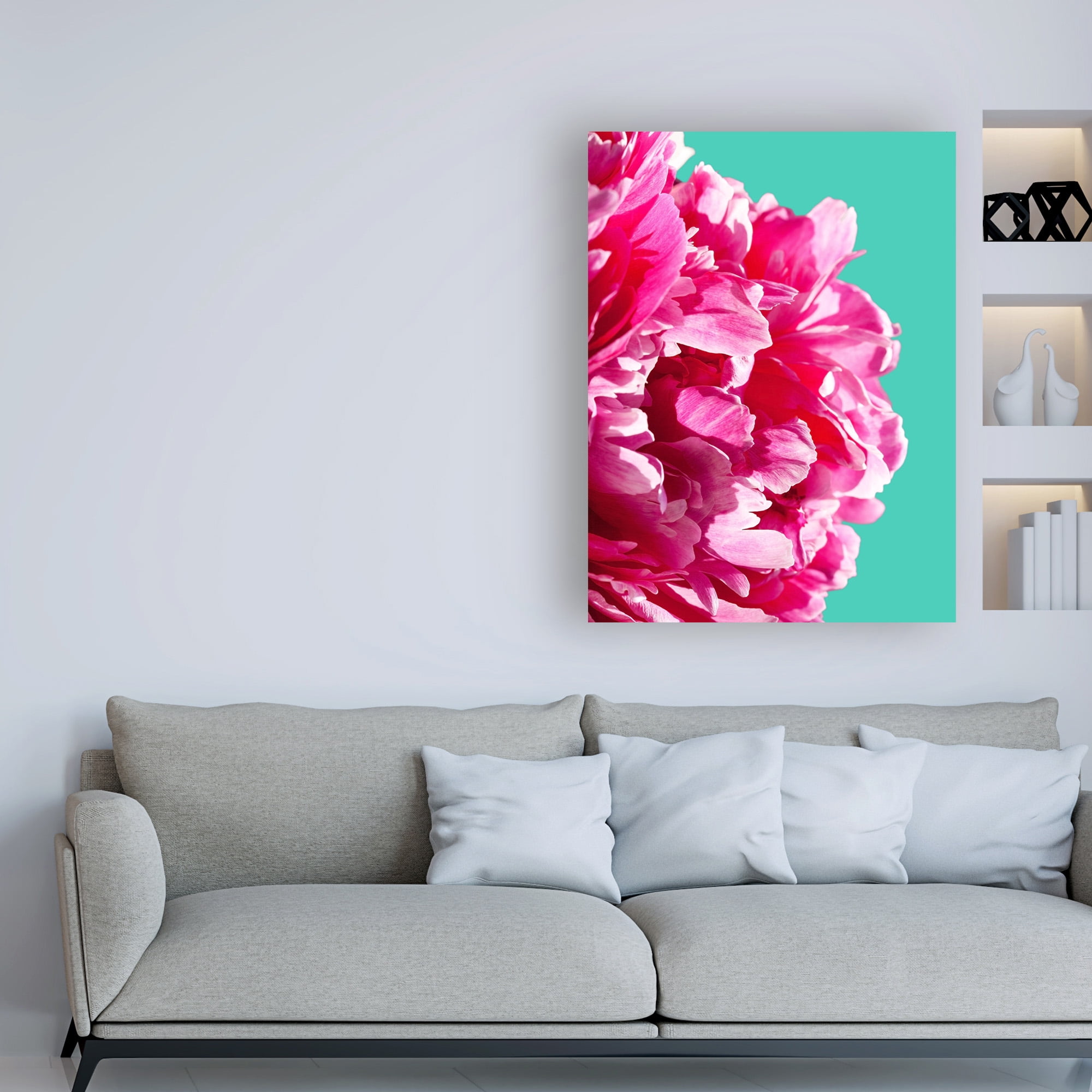 Trademark Fine Art 'Pink Peony On Teal' Canvas Art by Lexie Gree