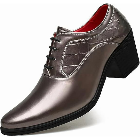 Men's Patent Leather Chunky Heel Oxford Shoes Pointed Toe Lace-up Fashion High Heels Business Work Wedding Prom Dress Derby Shoes