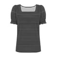thumbnail image 4 of Htigea Women's Square Neckline Striped T-Shirts Smocked Cuffs Short Sleeve Tops Summer Casual Loose Fit Tees Black L, 4 of 5