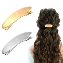 Ljia 2 PCS Oval French Barrette Metal, 3 Inch Simple Hair Barrette Metal Hair Pins, Retro Large Barrettes for Women, Vintage Hair Accessories for Women Girls (Gold and Silver) A416