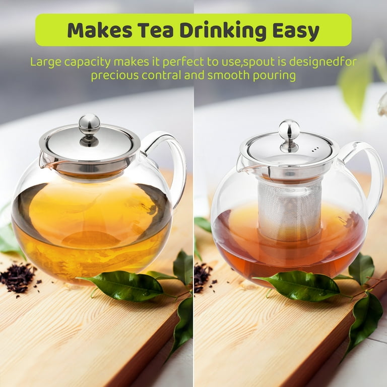 Glass Teapot with Infuser Tea Pot 32oz/43oz Tea Kettle Stovetop Safe  Blooming and Loose Leaf Tea Maker Set (32oz/ 950ml)