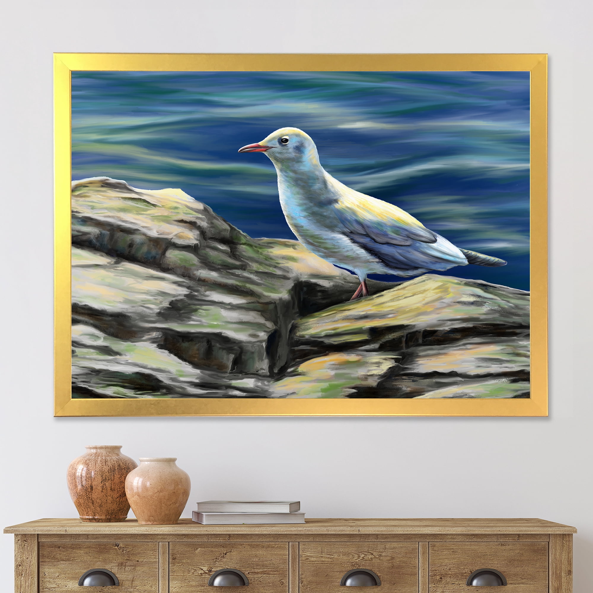 Designart 'Portrait of Seagull Birds By The Sea' Nautical & Coastal Framed Art Print
