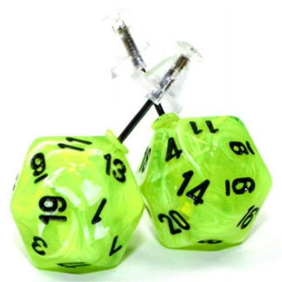 Chessex Manufacturing CHX54505 Mini D20 Stainless Steel Stud Earrings, Vortex Bright Green