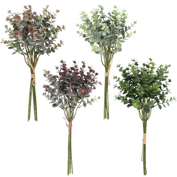 Zieuo 6PCS Real Touch Leaves Artificial Eucalyptus Stems Imitation Eucalyptus Wedding Bouquet Center Home Decoration