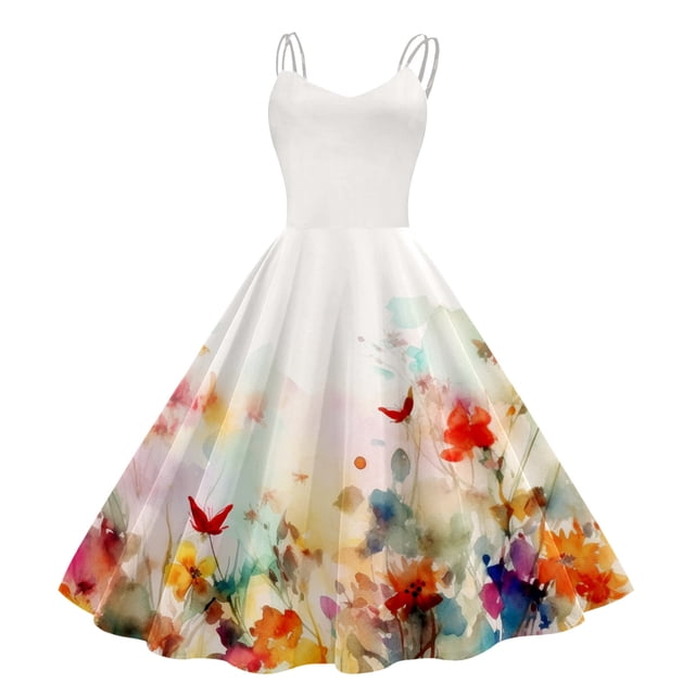 WILLBEST Vestidos de Mujer Vestidos Vintage para Mujer sin Mangas Hasta La Rodilla Retro Línea A Acampanado Vestido Formal de Fiesta de Graduación 734 Extra Grande