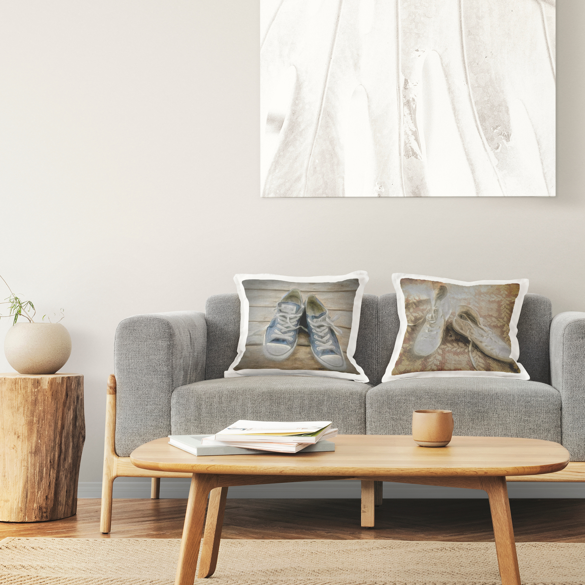 Stupell Industries Blue & White Classic Sneakers Decorative Printed Throw Pillow Design by Graffi*tee Studios.