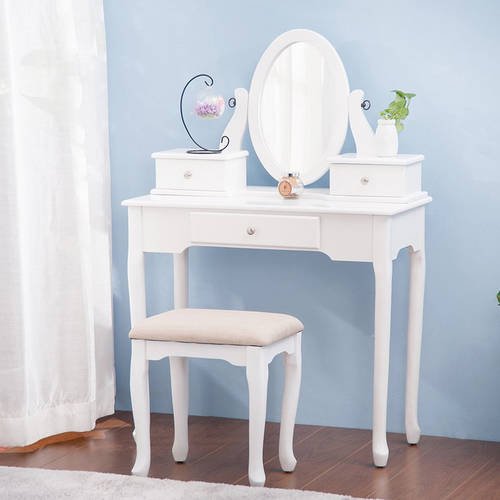 Merax Vanity Set With Stool Dressing Make Up Table With 3 Drawers And Adjustable Mirror Bedroom Walmart Com Walmart Com