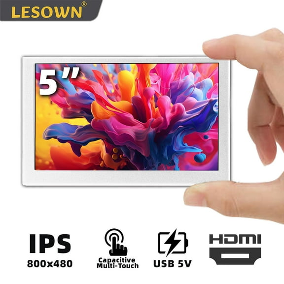 LESOWN Auxiliary Monitor 5 inch White HDMI IPS Capacitive Touch 800x480  LCD mini Screen Display for Raspberry Pi TV Box Computer PC