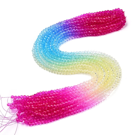 20Strand Transparent Glass Beads Strands Segmented Round Deep Pink Multi-color Beads Faceted(32 Facets) 4~4.5mm Hole: 1mm 87~93pcs/strand 32~33cm