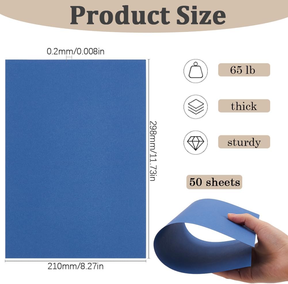 1set 50pcs A4 Craft Paper Cardstock for Card Craft Making Rectangle Royal Blue 298x210x0.2mm