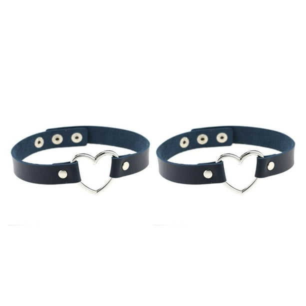 Collar colorido Gargantillas de cuero de clavícula Minnieouse estilo japonés multicolor Fiesta Prop Gargantilla de corazón brillante Azul profundo 2piezas