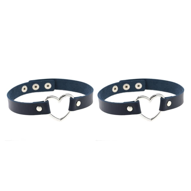 Collar colorido Gargantillas de cuero de clavícula Minnieouse estilo japonés multicolor Fiesta Prop Gargantilla de corazón brillante Azul profundo 2piezas