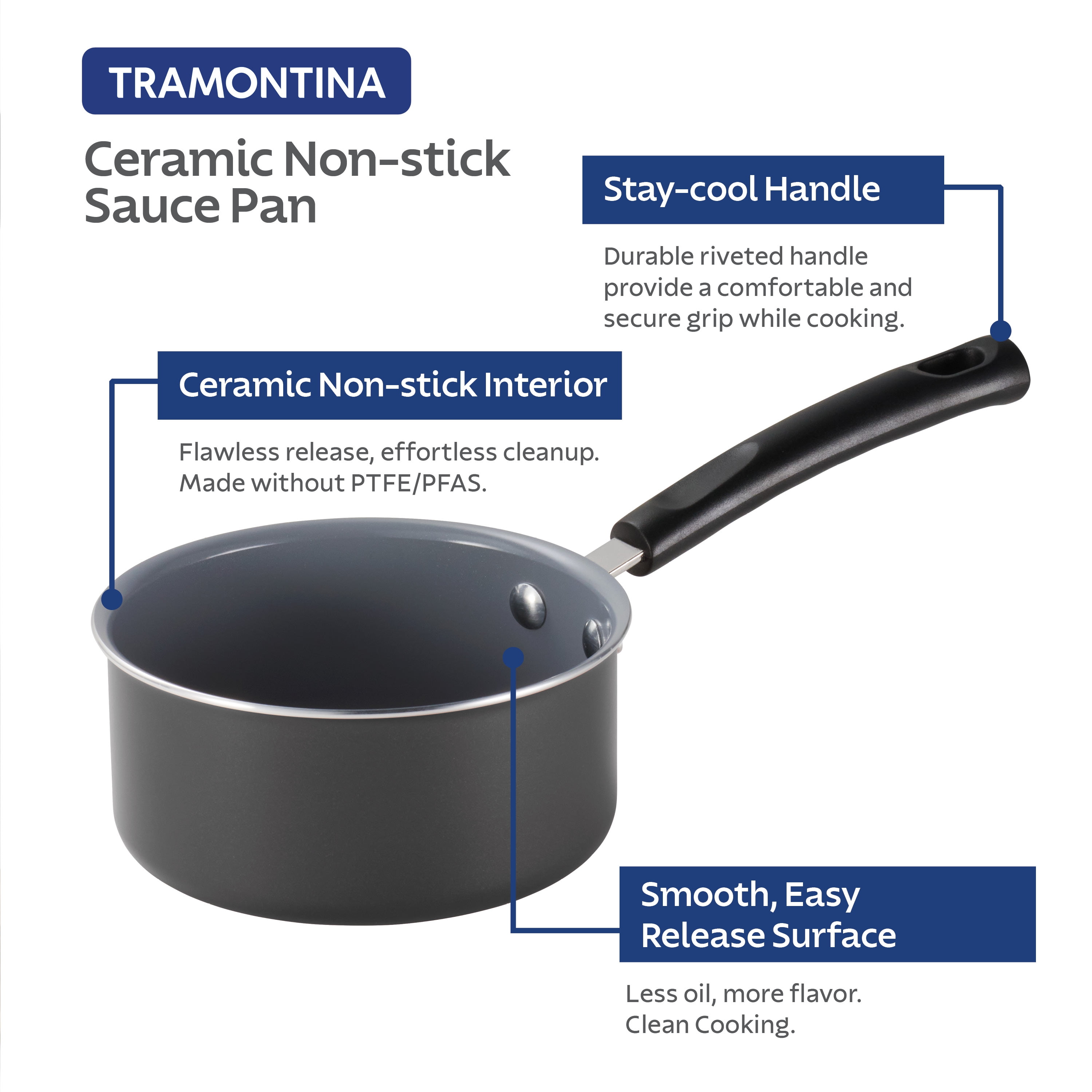 Tramontina PrimaWare 1 Quart Ceramic Steel Gray Open Sauce Pan
