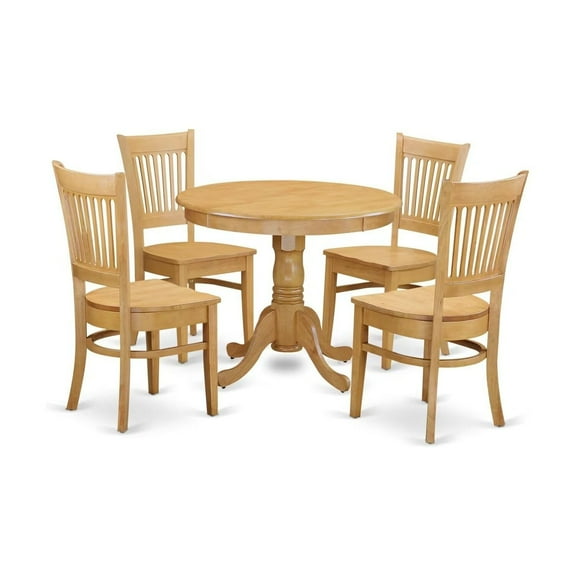 HomeStock 5 Piece Dining Set Includes a Round Dining Room Table with Pedestal and 4 Wood Seat Chairs, 36x36 Inch,Oak