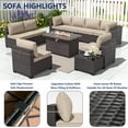 thumbnail image 4 of ALAULM 10 Pieces Patio Furniture Set with 43" Propane Fire Pit Table & 8 Seat Cushions(Sand), 4 of 9