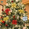 thumbnail image 4 of Deago Set of 6 Pcs Christmas Poinsettia Flowers Ornaments Glitter Floral Accessories Xmas Wreath Tree Decorations for Party Home Wedding, 4 of 11