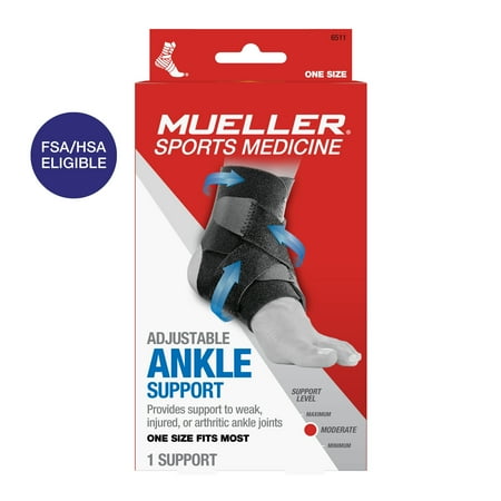 Mueller Adjustable Ankle Support, Black, One Size Fits Most