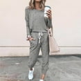 thumbnail image 2 of Womens Lounge Sets 2 Piece Outfits Long Sleeve Crew Neck Top and Pants Suits Fall Casual Loose Print Loungewear (Dark Gray L), 2 of 5
