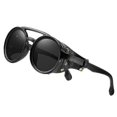 thumbnail image 1 of KEITHION, Gafas de sol redondas estilo Steampunk retro premium, con lentes de cuero sintético y doble puente, para hombres y mujeres, ideales para fiestas al aire libre, vacaciones, viajes y conducir., 1 of 5
