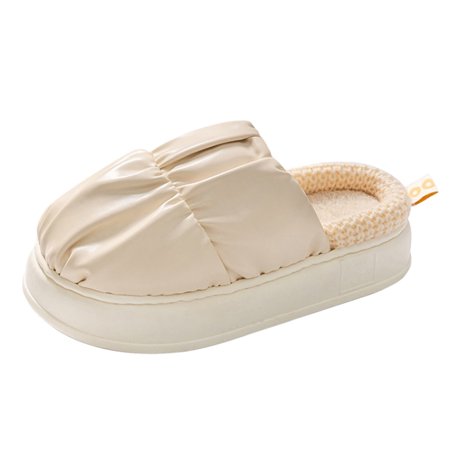

Women Walking Shoes Couple Women s Winter Indoor Home Thick Bottom Non Slip Waterproof Fleece Warm Cotton Slippers slipper for Women PU Beige