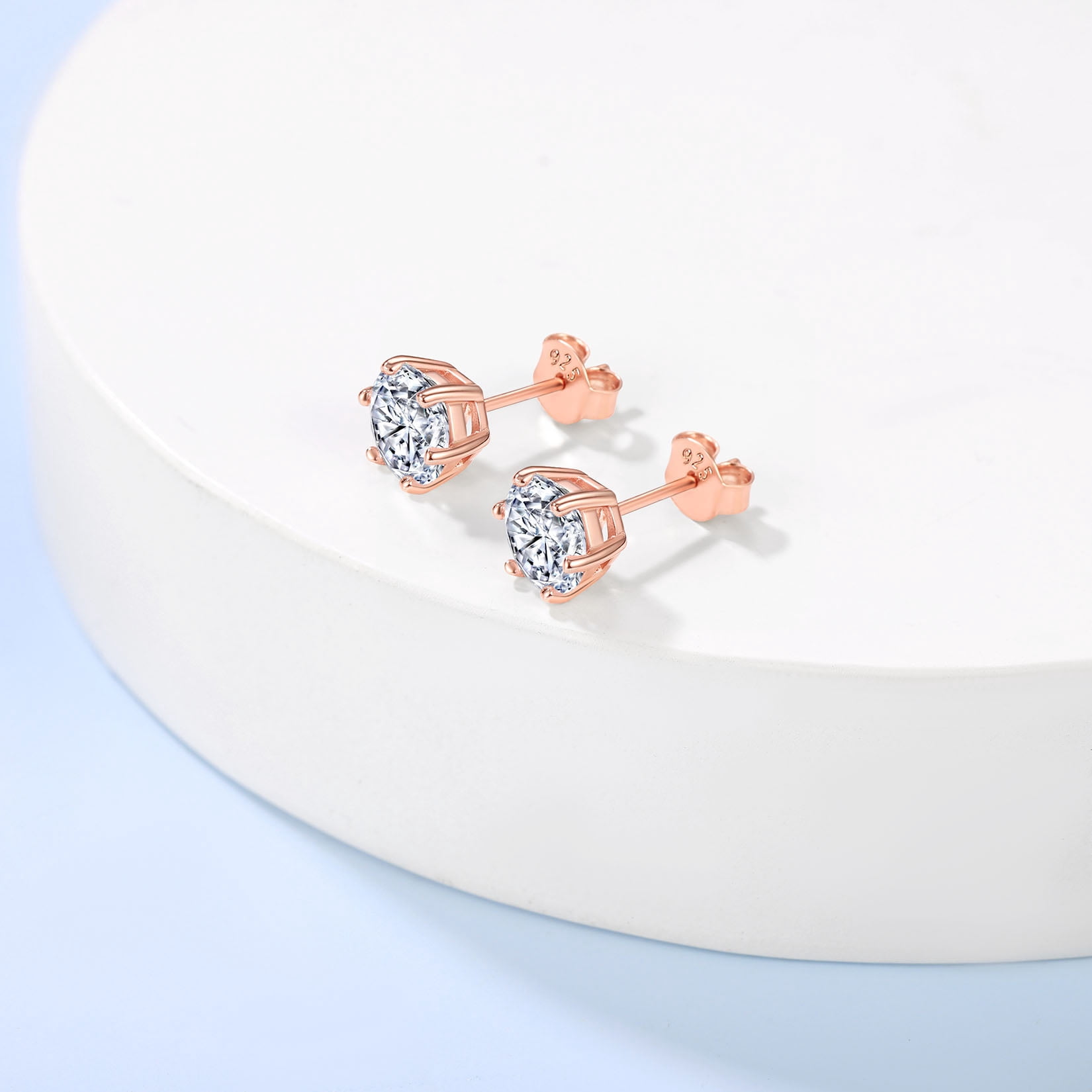 Suplight 925 Sterling Silver/Rose Gold Plated Simulated Diamond Black Cubic Zirconia Stud Earrings for Women Men