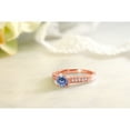 thumbnail image 4 of Gem Stone King 18K Rose Gold Plated Silver Ring Round Persian Blue Moissanite and Created Sapphire White (0.95 Cttw, Size 9), 4 of 5