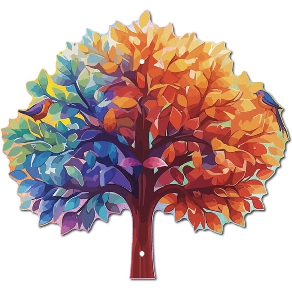 Outdoor Metal Tree Wall Art Rustic Tree Wall Decor Colorful Vivid Leaf Branch Iron Hanging Ornament Sculpture Sign