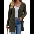thumbnail image 3 of Cárdigan de Punto Suave para Mujer, Moda Otoño 2025, Abrigo de Larga Abierto con Bolsillos. Verde L, 3 of 9
