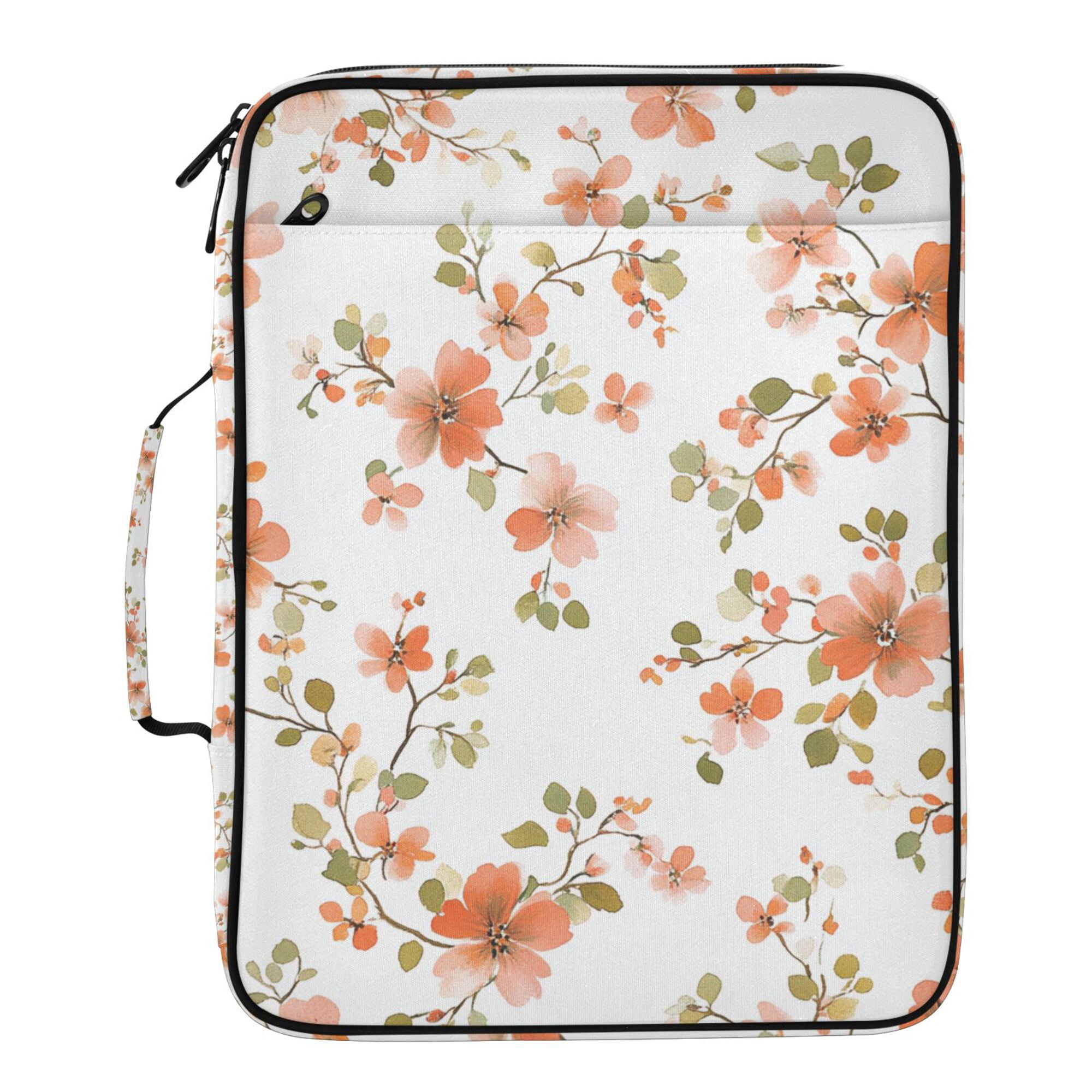 FORMRS Accordion File Folder A4 Size 7-Pocket Expanding Document Organizer Bag with 3 Ring Binder, Orange Floral Blooms