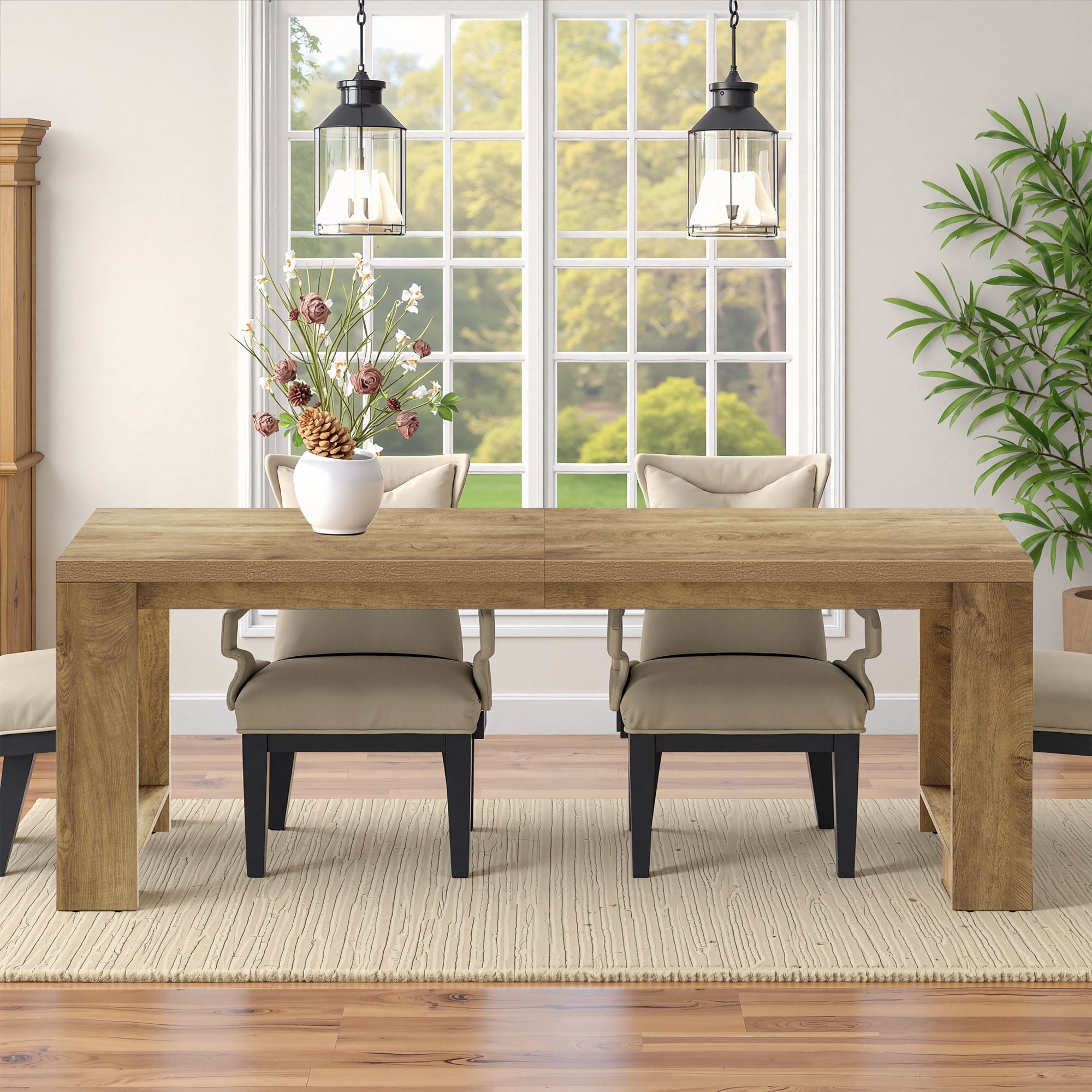 MAYEERTY 86.61" Spacious Dining Table, Sturdy Wide Legs Multifunctional Desk with Easy Assembly