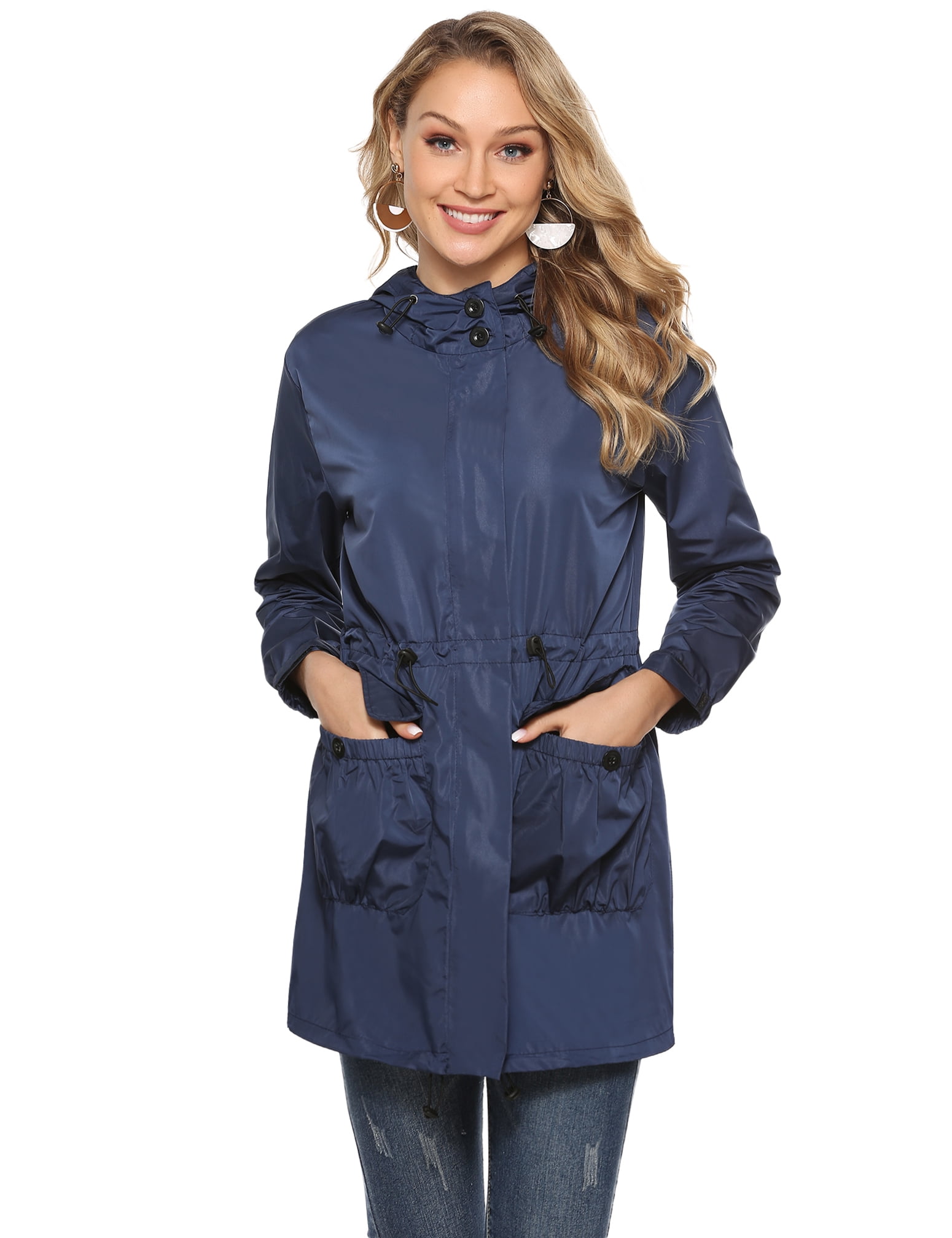Akalnny Womens Waterproof Rain Jacket Windproof Autumn Coat Lightweight Waterproof Hooded Jacket 