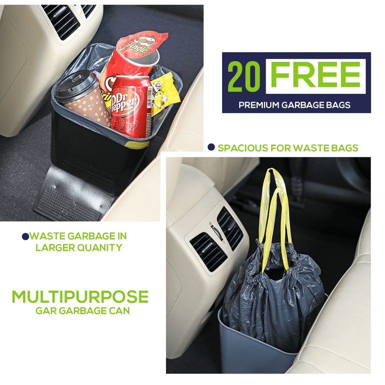 Carbage Can Premium Car Trash Can w/Floor Mat Clip and Bag Securement Band  - Black : Automotive 