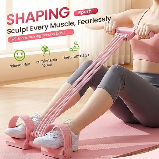 Multi-Function Foot Pedal Exercise Band, 8-Tube Strong Latex Resistance Pull Rope with Handle, Home Gym Fitness Tool for Body Shaping Strength Training