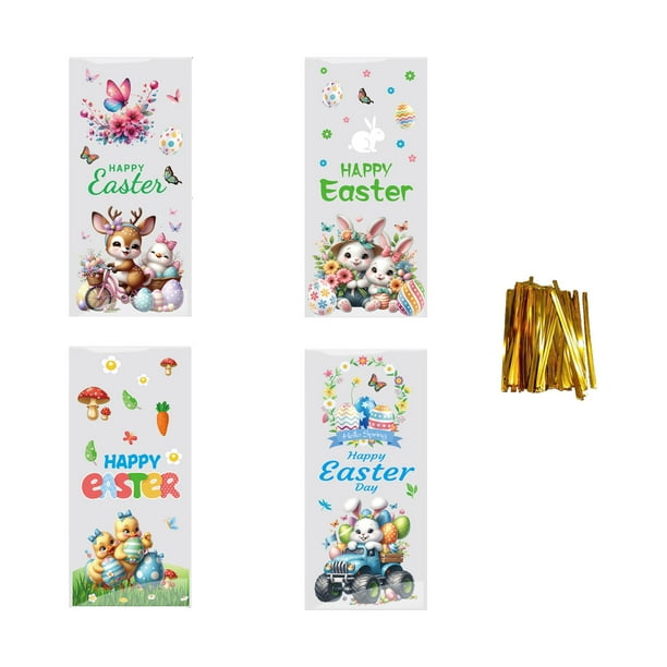 Paquete de 50 bolsas navideñas para golosinas, 27 x 12,5 cm, con cordón, para dulces, galletas, canastas de Pascua para niños, suministros para la búsqueda de huevos.