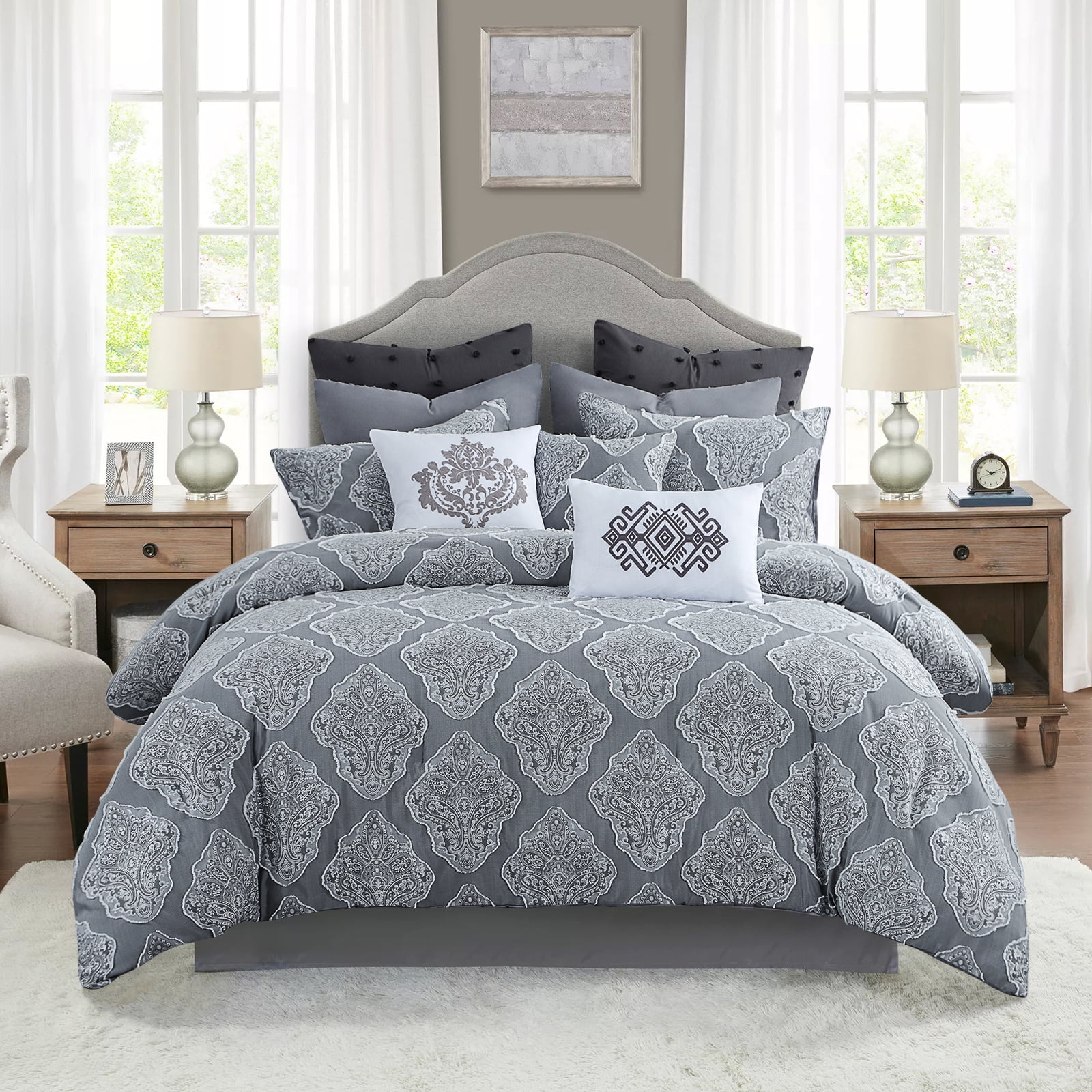 Aisbo Damask Tufted Embroidery 5Piece Luxurious Comforter Set,Textured