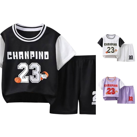Toddler Boys 2 Piece Outfits Kids Sports Shorts Sets Jerseyss Tracksuit Basketball Tank Shirt Top and Mesh Shorts Set Size 2-3T ,Black